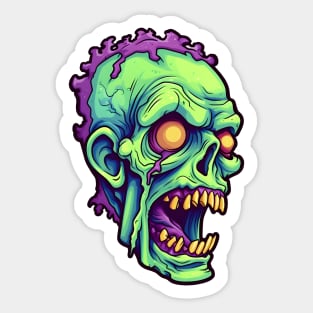 Green zombie head with purple slime Sticker